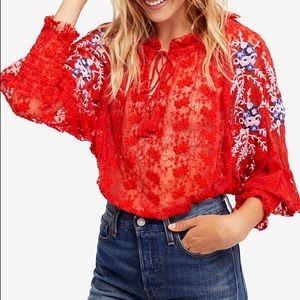 Free People Jubilee Embroidered Lace Sheer Top